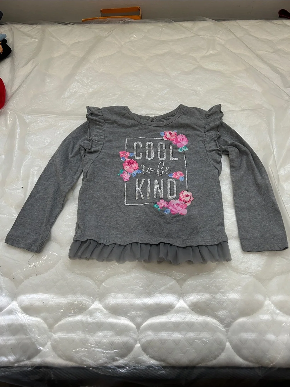 Garanimals Grey Long-Sleeve 'Cool to Be Kind' Ruffle Tee with Pink Floral Accent